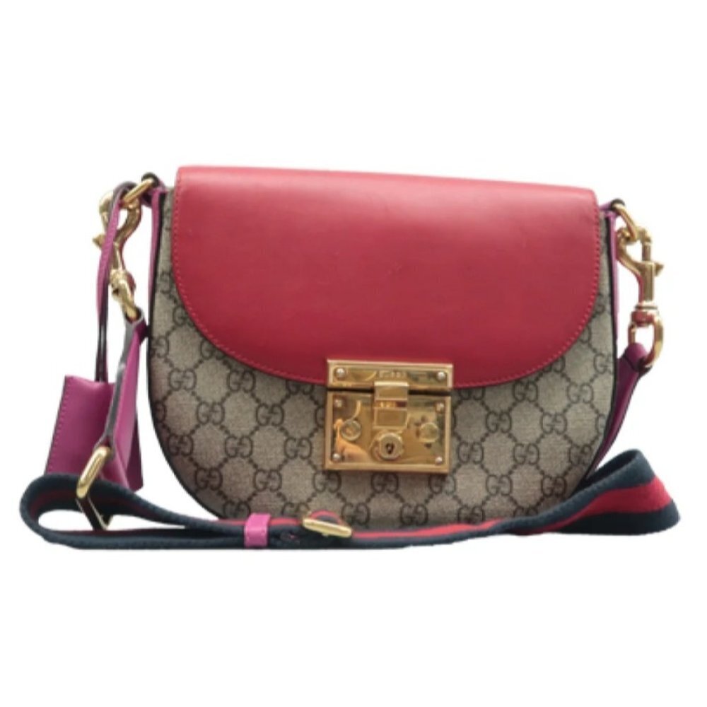 100% Authentic GUCCI Padlock Brown & Red Canvas Shoulder Bag - Picture 1 of 12